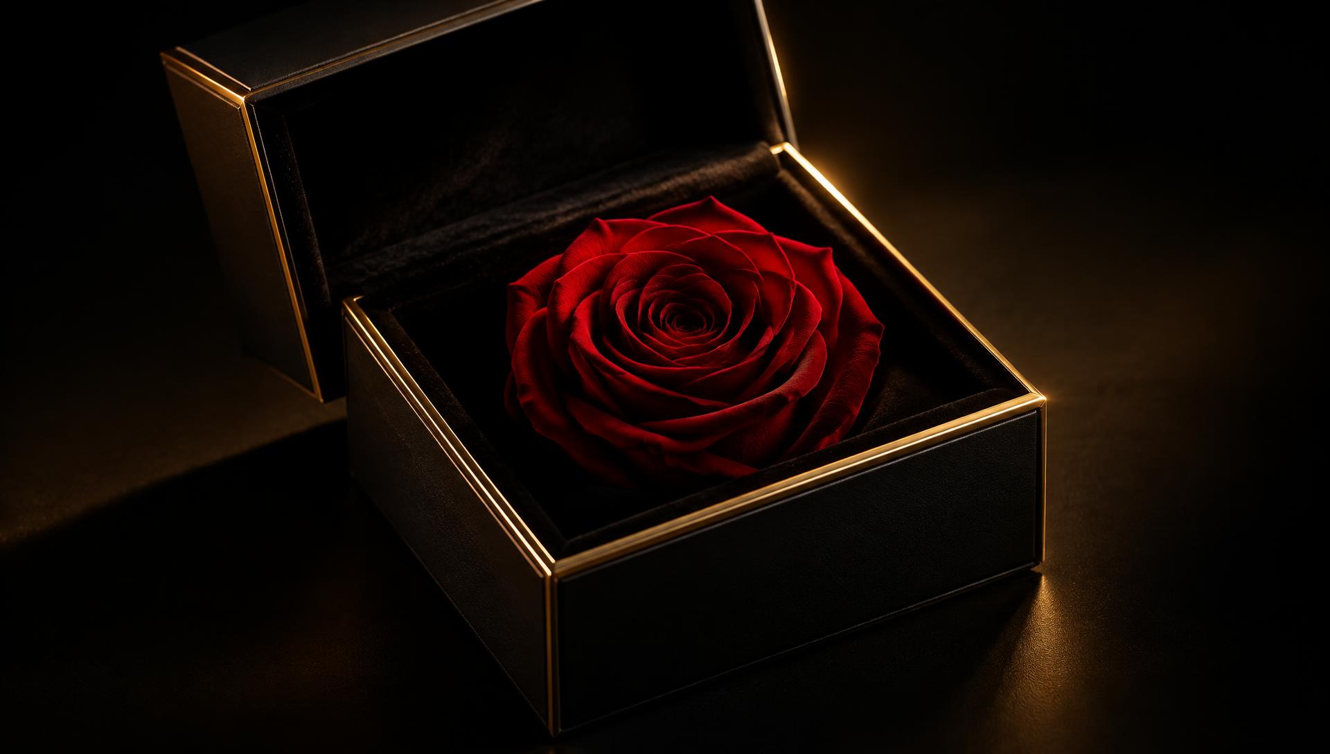 Rosa eterna roja en caja de lujo